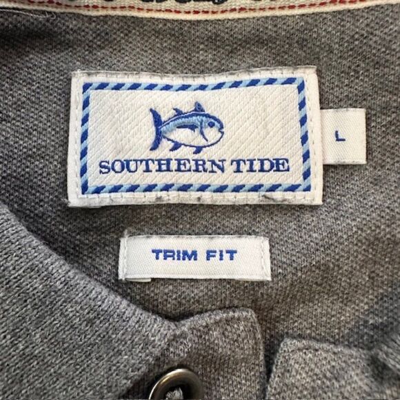 Southern Tide Large Trim Fit Charcoal Gray Short Sleeve Polo Shirt - Picture 2 of 5
